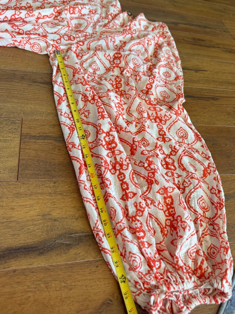Free People Coral Red Print Balloon Harem Pants Boho Cotton India Large - Picture 13 of 15